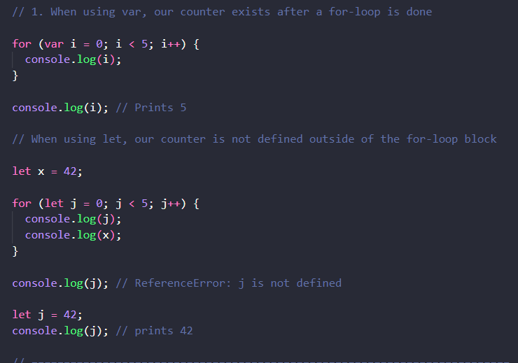 Example of the use of Let and Const