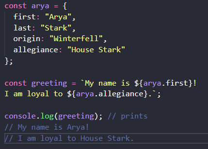 Explanation of Template Literals