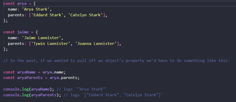 Object Destucturing