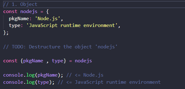 Object Destructuring examples.